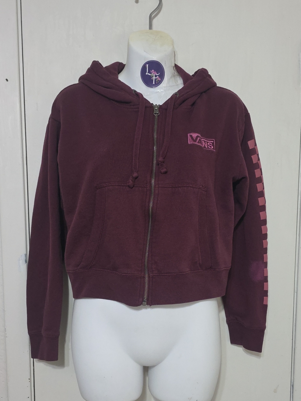 Vans Cropped Zip Hoodie. Size Small. Made In China. 60% Cotton, 40% Polyester.